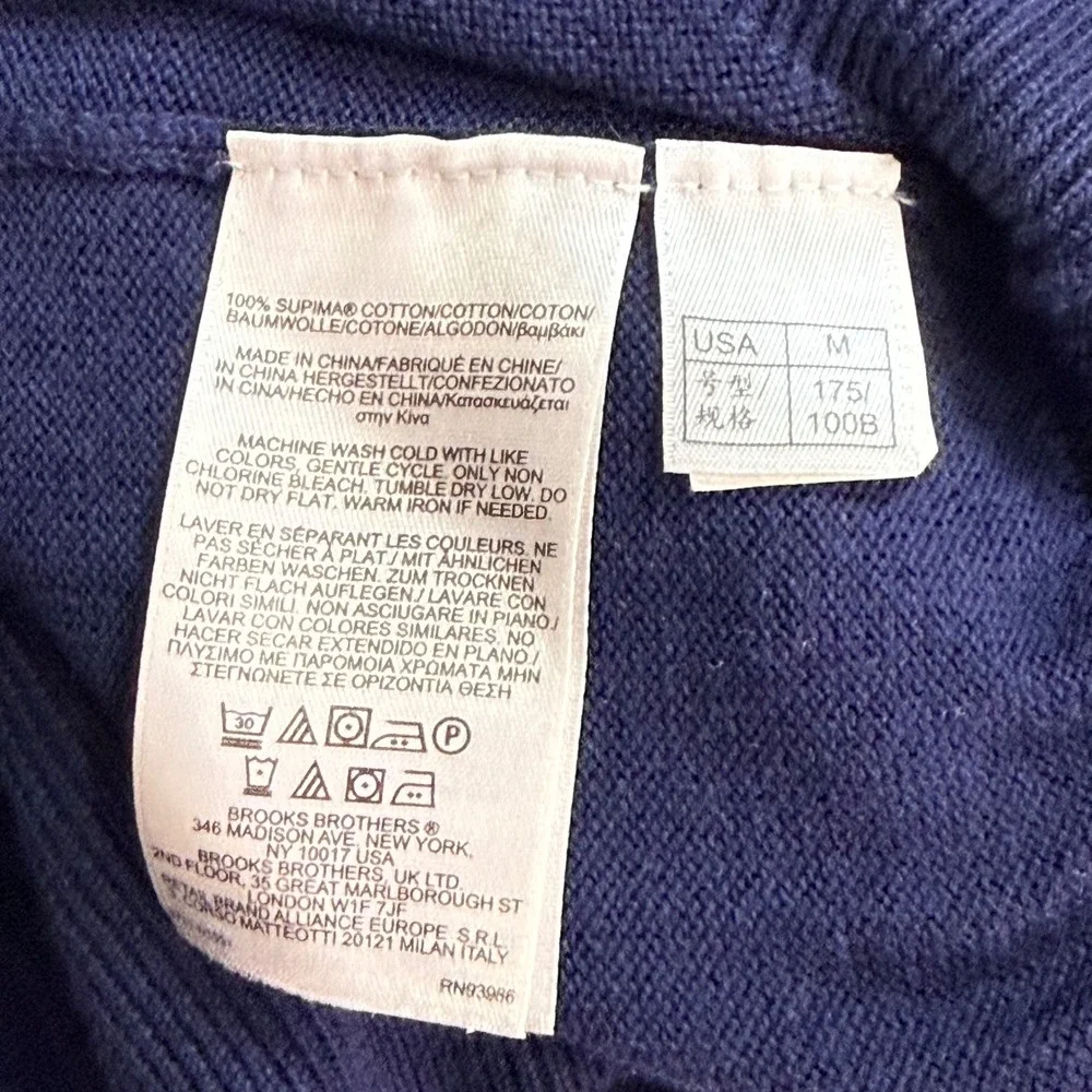 Brooks‎ Brothers Mens V Neck Knit Sweater Navy Blue Supima Cotton Medium Preppy